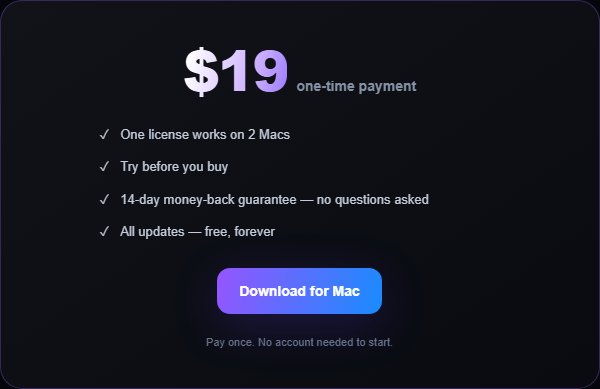 One payment, no subscription